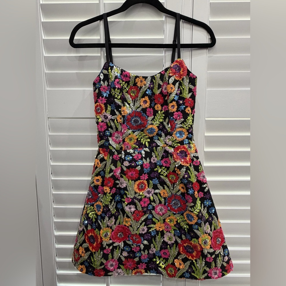 Black Floral Embroidered Spaghetti Strap Dress